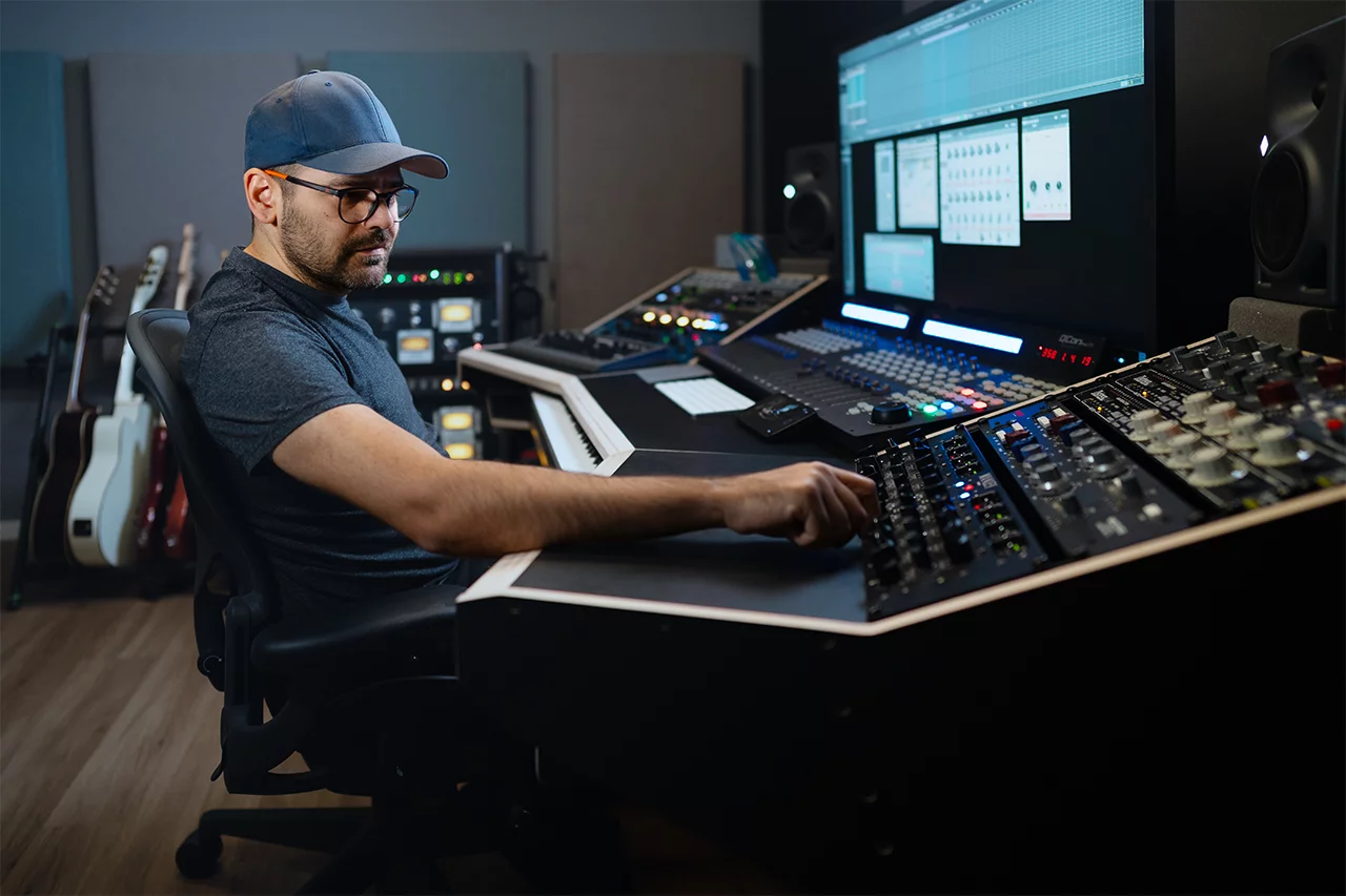 Fernando Garmendia working at his analog mixing and mastering desk in Berlin